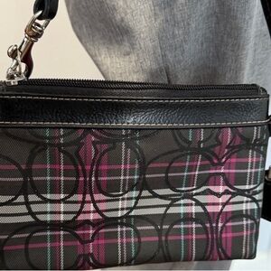 Coach Black Plaid and Signature Print Wristlet